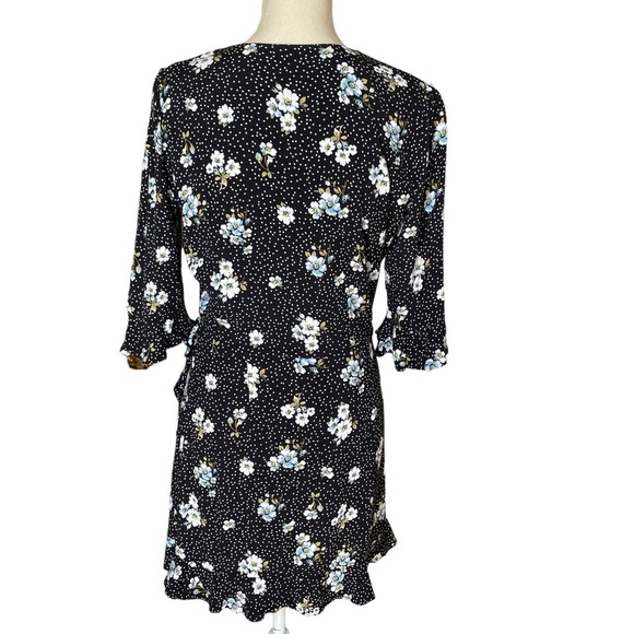 Loft Women’s Floral Polka Dot Wrap Romper Dress Size 4 Flutter Ruffle Boho - Picture 7 of 11